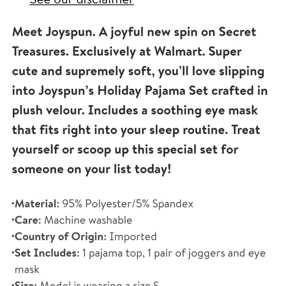 Woman's Joyspun 3 Piece Pajama Set with eye mask - Picture 4 of 4